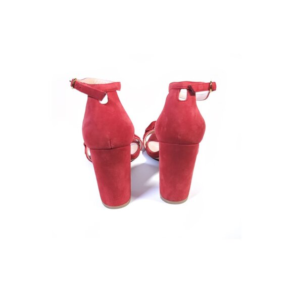 Stuart Weitzman Sandals 6.5 Red Suede  'Amelina' Block 100 Chain Sandal - Picture 11 of 11
